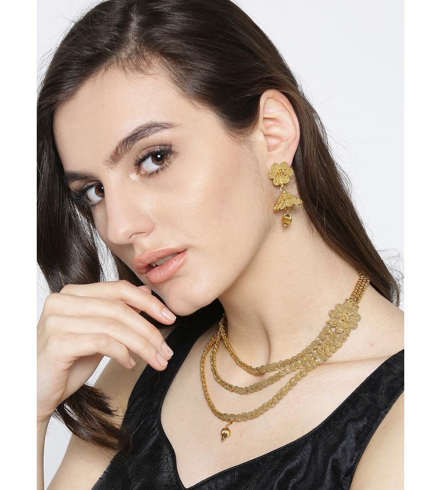 YouBella Gold-Toned Textured Jewellery Set